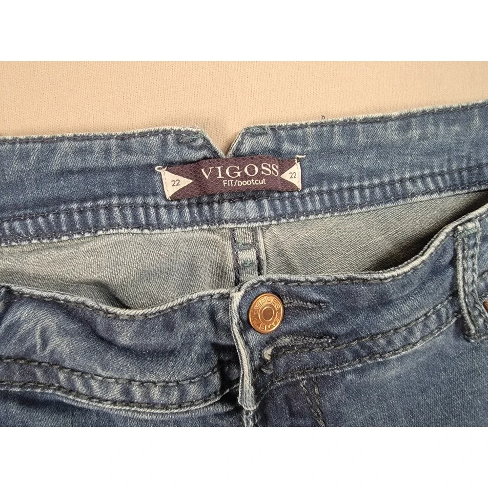 Vigoss Bootcut Jeans Womens 22 Medium Wash Flap Pocket Stretch Denim Blue